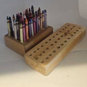 Wooden Crayon Holder with Crayons
